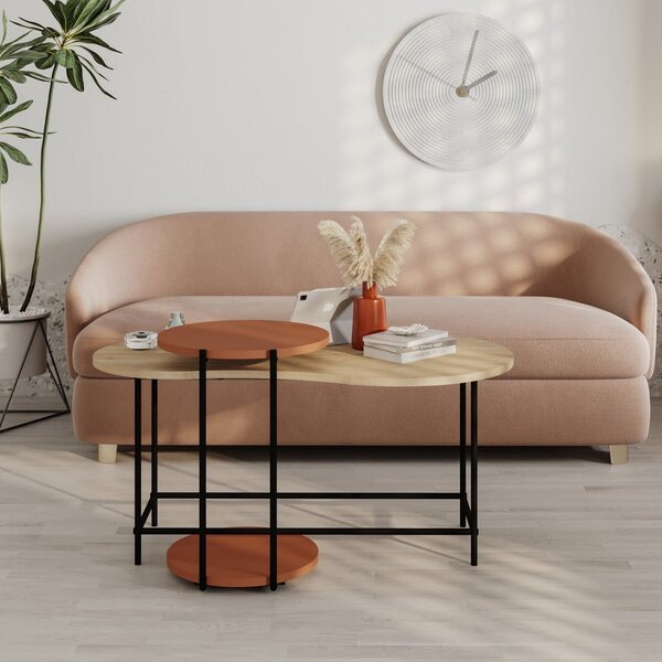 Konferenční stolky s deskou v dubovém dekoru v cihlovo-přírodní barvě v sadě 2 ks 65x103 cm Rosie – Marckeric