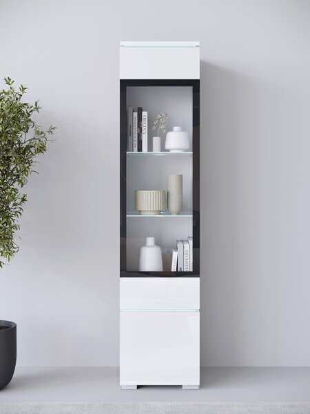 VITRÍNA, bílá, vysoce lesklá bílá, 30/130/33 cm P & B - Kredence a vitríny, Online Only