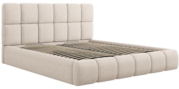 Béžová žinylková dvoulůžková postel MICADONI Bellis 160 x 200 cm