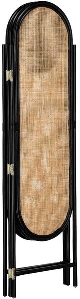 Černý ratanový paraván Kave Home Lalita 150 x 180 cm se zrcadlem