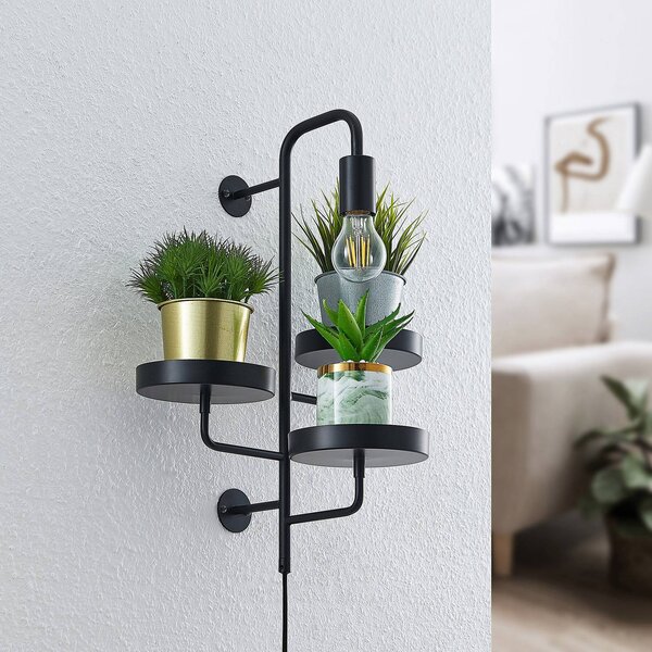 Lindby Nástěnné svítidlo Hanjo, výška 50 cm, černá barva, kov, stmívatelný, Černá, Obývací pokoj / jídelna, kov, Moderní