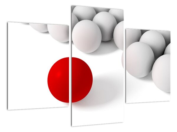 Červená koule mezi bílými - abstraktní obraz (90x60cm)