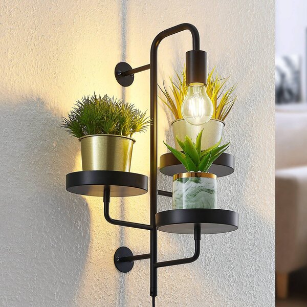 Lindby Nástěnné svítidlo Hanjo, výška 50 cm, černá barva, kov, stmívatelný, Černá, Obývací pokoj / jídelna, kov, Moderní