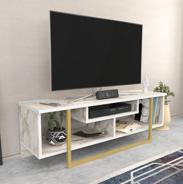 TV stolek/skříňka Aslana 120 (bílá + zlatá)