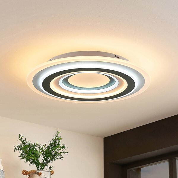 Lindby LED stropní svítidlo Jazmina, 50 cm, dálkové ovládání, stmívatelný, Černá, Obývací pokoj / jídelna, Plast, Moderní