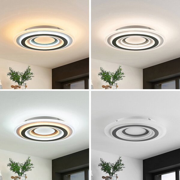 Lindby LED stropní svítidlo Jazmina, 50 cm, dálkové ovládání, stmívatelný, Černá, Obývací pokoj / jídelna, Plast, Moderní