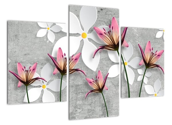 Abstraktní obraz květů na šedém pozadí (90x60cm)