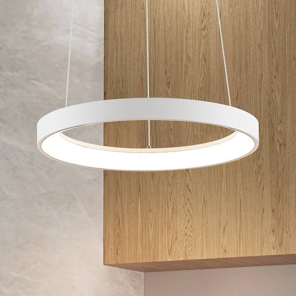 Arcchio LED závěsné světlo Vivy, Ø 38 cm, bílé, kovové, stmívatelný, Bílá / opál, Kuchyň, kov, Moderní