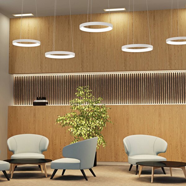 Arcchio LED závěsné světlo Vivy, Ø 38 cm, bílé, kovové, stmívatelný, Bílá / opál, Kuchyň, kov, Moderní