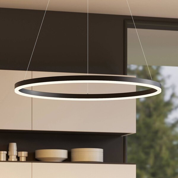 Arcchio Závěsné světlo Albiona, černé, 1 kruh, Ø 80 cm, stmívatelný, Černá, Kuchyň, kov, Moderní