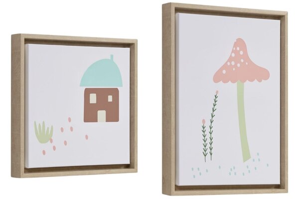 Set dvou obrazů Kave Home Leshy s motivem domku a houby
