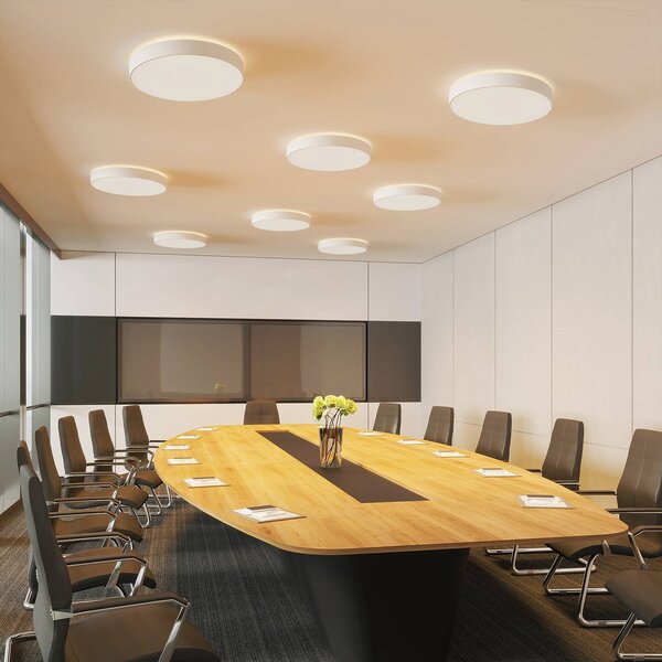 Arcchio LED stropní svítidlo Vanida, bílé, Ø 60 cm, nahoru/dolů, stmívatelný, Bílá / opál, Kuchyň, Hliník, Moderní
