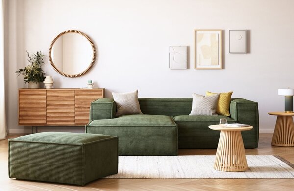 Zelený manšestrový taburet Kave Home Blok 90 x 70 cm