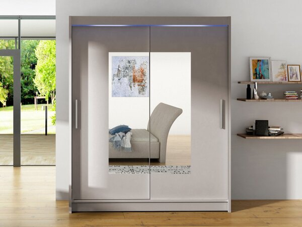 Šatní skříň s posuvnými dveřmi Presto III, Barva: bílá, Osvětlení: osvětlení LED RGB - barevné Mirjan24 5902928552355