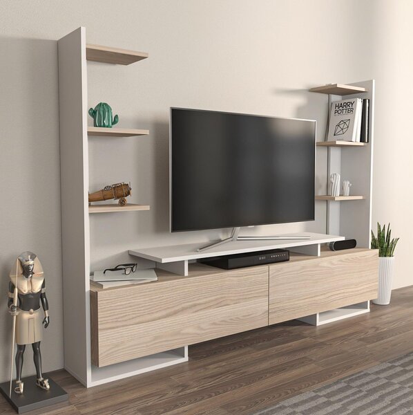 Obývací stěna Avianne (bílá + dub). Akce -25%