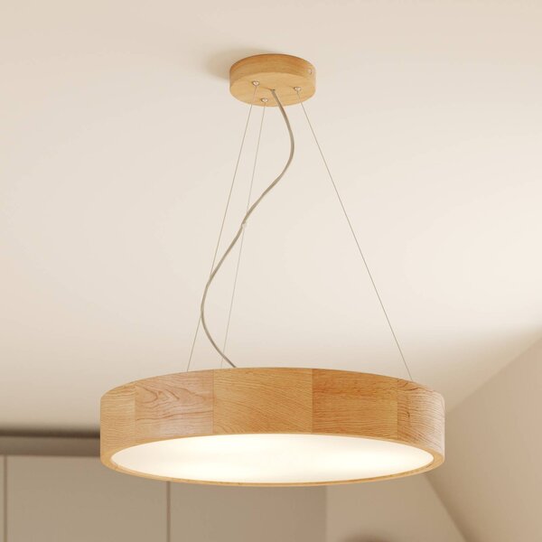 Envostar Závěsné svítidlo Kerio, Ø 47 cm, dubové dřevo, stmívatelný, Obývací pokoj / jídelna, Dřevo, Moderní