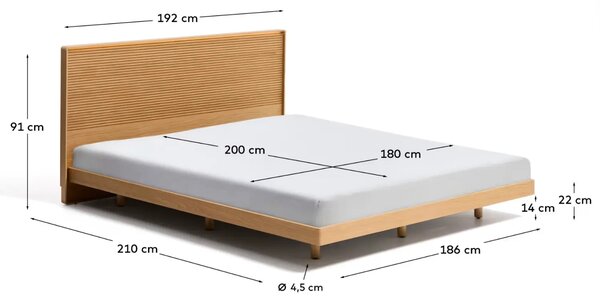 Kave Home Dubová postel Norlen 180 x 200 cm s čelem