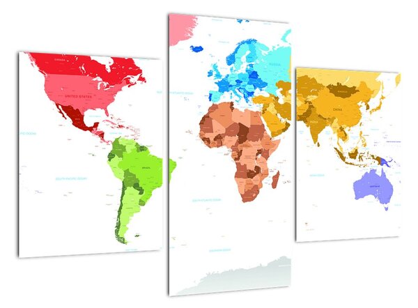 Obraz - barevná mapa světa (90x60cm)