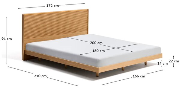 Kave Home Dubová postel Norlen 160 x 200 cm s čelem