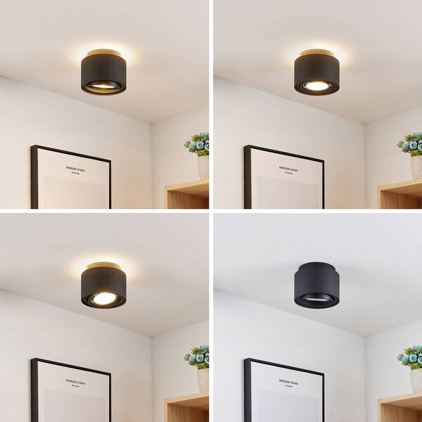 Arcchio Stropní svítidlo Walisa, Ø 15 cm, černé, kov, GU10, stmívatelný, Černá, Obývací pokoj / jídelna, Hliník, Moderní