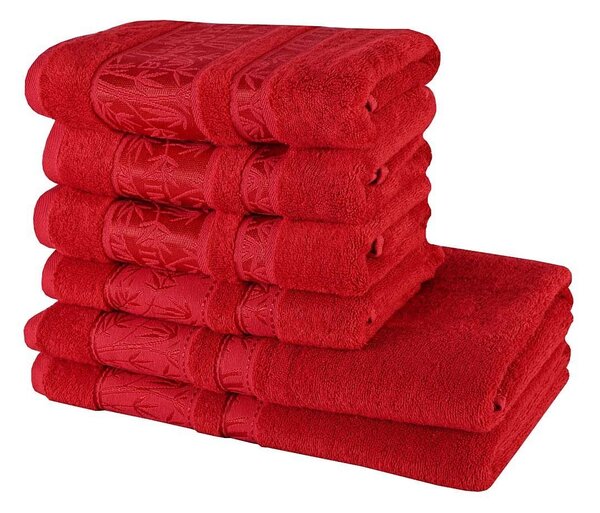 Sada 6 kusů červených bambusových osušek a ručníků EMI