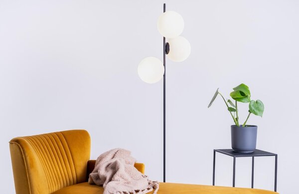 Nordic Design Bílo černá skleněná stojací lampa Bubbly 155 cm