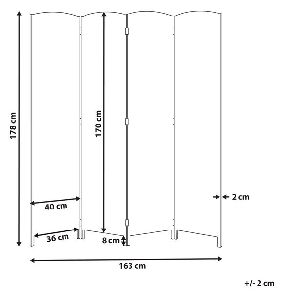 4dílný paraván LAPPAGO 163 cm 170 cm Přírodní