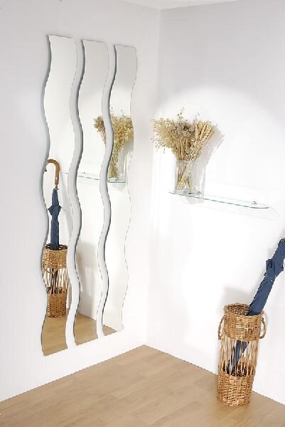 Zrcadlo na zeď do pokoje ložnice koupelny tvarové FANCY o síle 3 mm, 20 x 160 cm, vlnka, broušené hrany, včetně závěsu 160-200