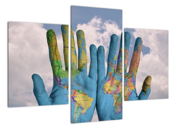 Obraz - mapa světa na dlani (90x60cm)