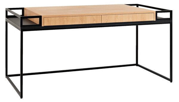 Nordic Design Černý kovový pracovní stůl Hugo 180 x 78 cm s dubovým dekorem