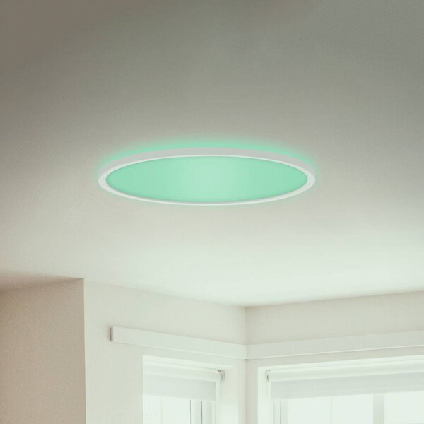 Briloner LED panel Slim kulatý RGBW efekt Ø42cm bílá, stmívatelný, Bílá / opál, Obývací pokoj / jídelna, Plast, Moderní
