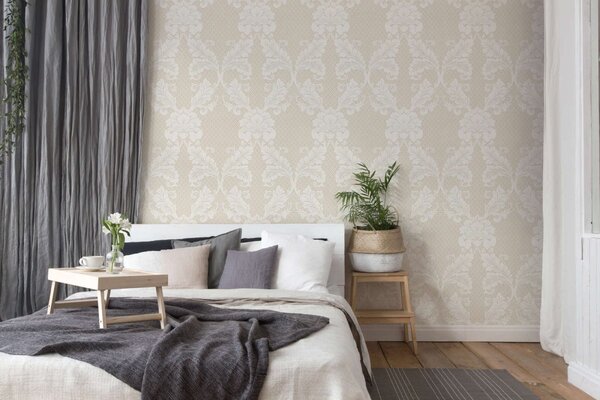 A.S. Création | Vliesová tapeta na zeď Luxury Wallpaper 30544-1 | 0,52 x 10 05 m | bílá, metalická, krémová