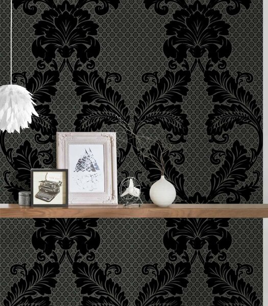 A.S. Création | Vliesová tapeta na zeď Luxury Wallpaper 30544-5 | 0,52 x 10 05 m | šedá, černá