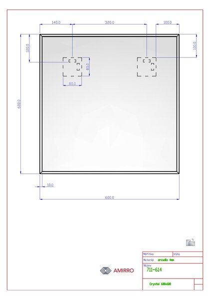 Zrcadlo na zeď do pokoje do ložnice do předsíně a na chodbu do koupelny nalepovací CRYSTAL 60 x 60 cm s fazetou 10 mm 711-614