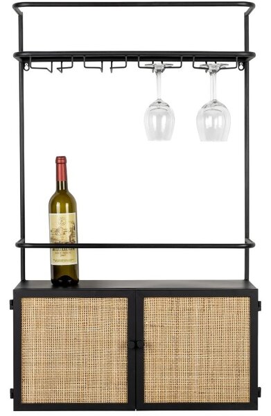 White Label Černá lakovaná závěsná vinotéka s ratanovou výplní WLL GUUJI 60 x 18 cm