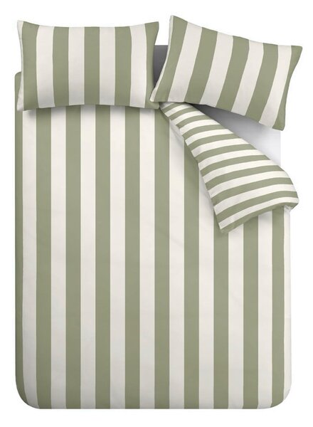 Prodloužené zeleno-krémové povlečení na dvoulůžko 230x220 cm Cove Stripe – Catherine Lansfield