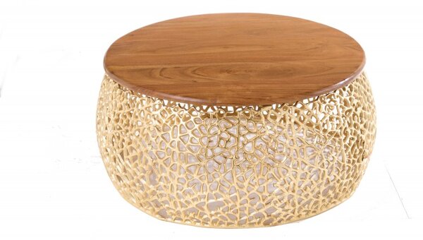 Zlatý dřevěný konferenční stolek Leaf 75 cm