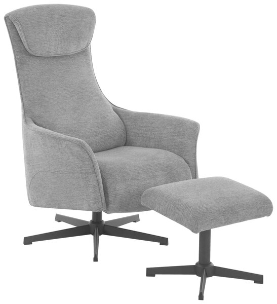 RELAXAČNÍ KŘESLO S TABURETEM, textil, šedá Welnova - Křesla klasická