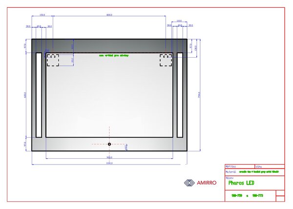 Zrcadlo na zeď chodbu do pokoje ložnice koupelny předsíně PHAROS GREY LED 110 x 80 cm s osvětlením na lacobel podkladu dotykovým senzorem 900-759