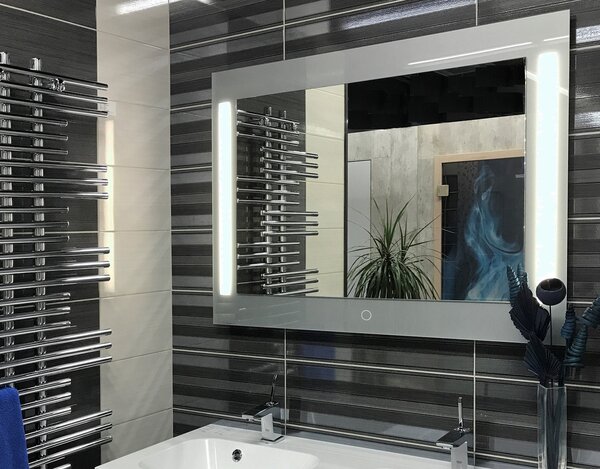 Zrcadlo do koupelny s LED osvětlením - 110 x 80 cm na šedém podkladu se senzorem - Pharos Grey LED
