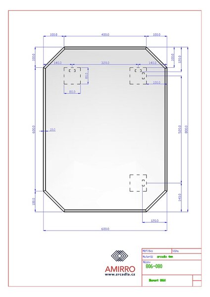 Zrcadlo na zeď do pokoje ložnice koupelny kulaté oválné tvarové DIAMANT 60 x 80 cm - osmihran s fazetou 10 mm 806-080