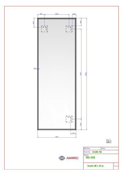 Zrcadlo na zeď do pokoje do ložnice do předsíně a na chodbu do koupelny nalepovací CRYSTAL 40 x 100 cm s fazetou 10 mm 901-040