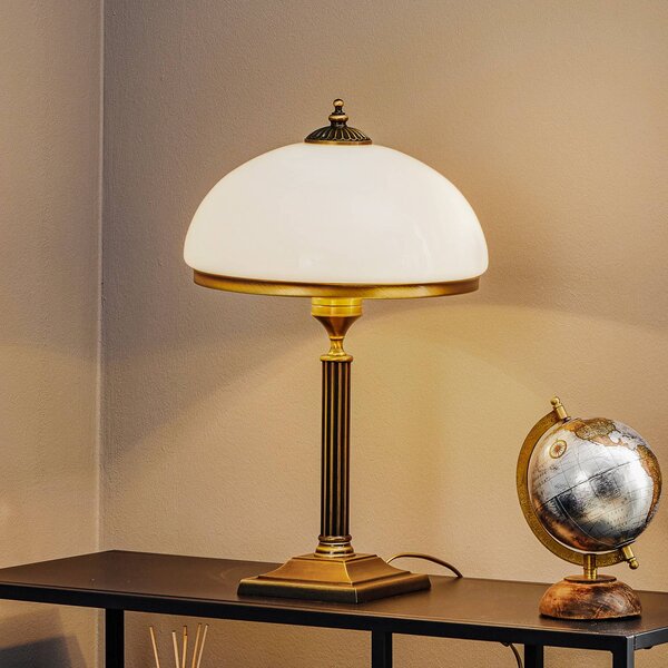 Jupiter Stolní lampa Petro, sklo, barva starý mosaz, výška 50 cm, Bronz / starožitná mosaz, Obývací pokoj / jídelna, kov, Starožitný