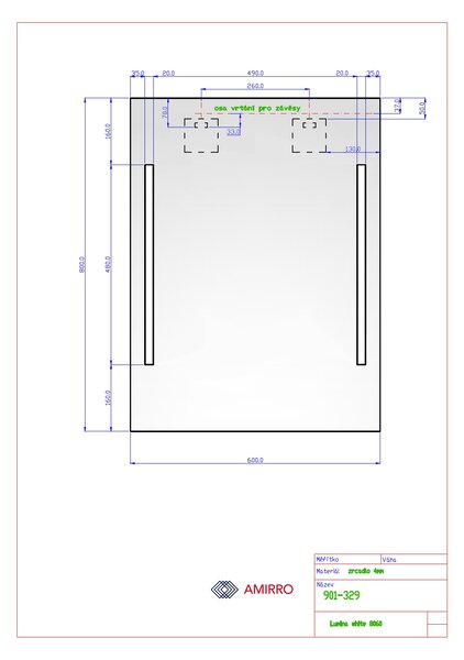 Zrcadlo na zeď chodbu do pokoje ložnice koupelny předsíně LUMINA WHITE - 80 x 60 cm se dvěma podsvícenými pruhy (zářivkové osvětlení) 901-329
