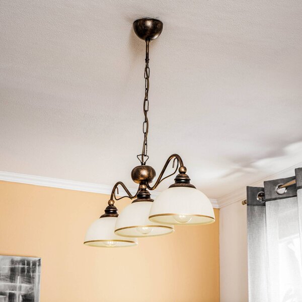 Jupiter Závěsné svítidlo Casale, tříramenné, délka 74 cm, stmívatelný, Bronz / starožitná mosaz, Obývací pokoj / jídelna, kov, Starožitný