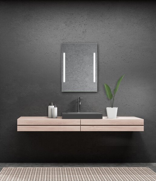 Zrcadlo na zeď chodbu do pokoje ložnice koupelny předsíně LUMINA WHITE - 80 x 60 cm se dvěma podsvícenými pruhy (zářivkové osvětlení) 901-329