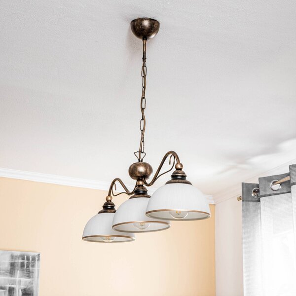 Jupiter Závěsné svítidlo Casale, tříramenné, délka 74 cm, stmívatelný, Bronz / starožitná mosaz, Obývací pokoj / jídelna, kov, Starožitný