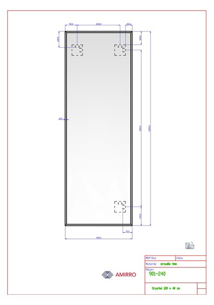 Zrcadlo na zeď do pokoje do ložnice do předsíně a na chodbu do koupelny nalepovací CRYSTAL 40 x 120 cm s fazetou 10 mm 901-240