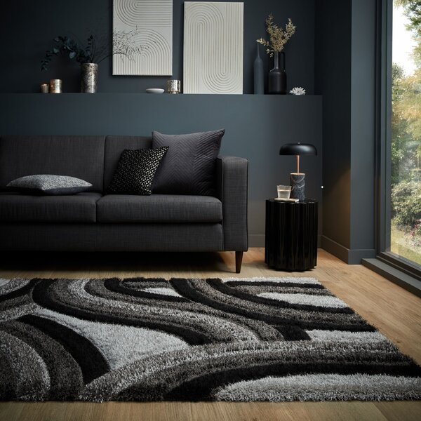 Flair Rugs, AKCE: 80x150 cm Kusový koberec Indulgence Velvet Carved Grey/Black, černá, ložnice