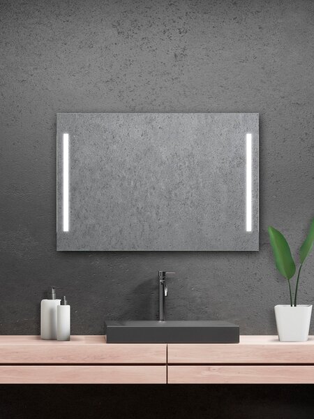 AMIRRO Zrcadlo na zeď chodbu do pokoje ložnice koupelny předsíně LUMINA WHITE - 100 x 70 cm se dvěma podsvícenými pruhy (zářivkové osvětlení) 901-336